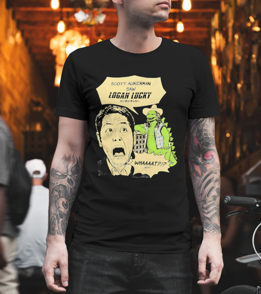 Scott Aukerman Saw Logan Lucky Japanese Text Surprised Face Monster WHAAAT?!? T-Shirt