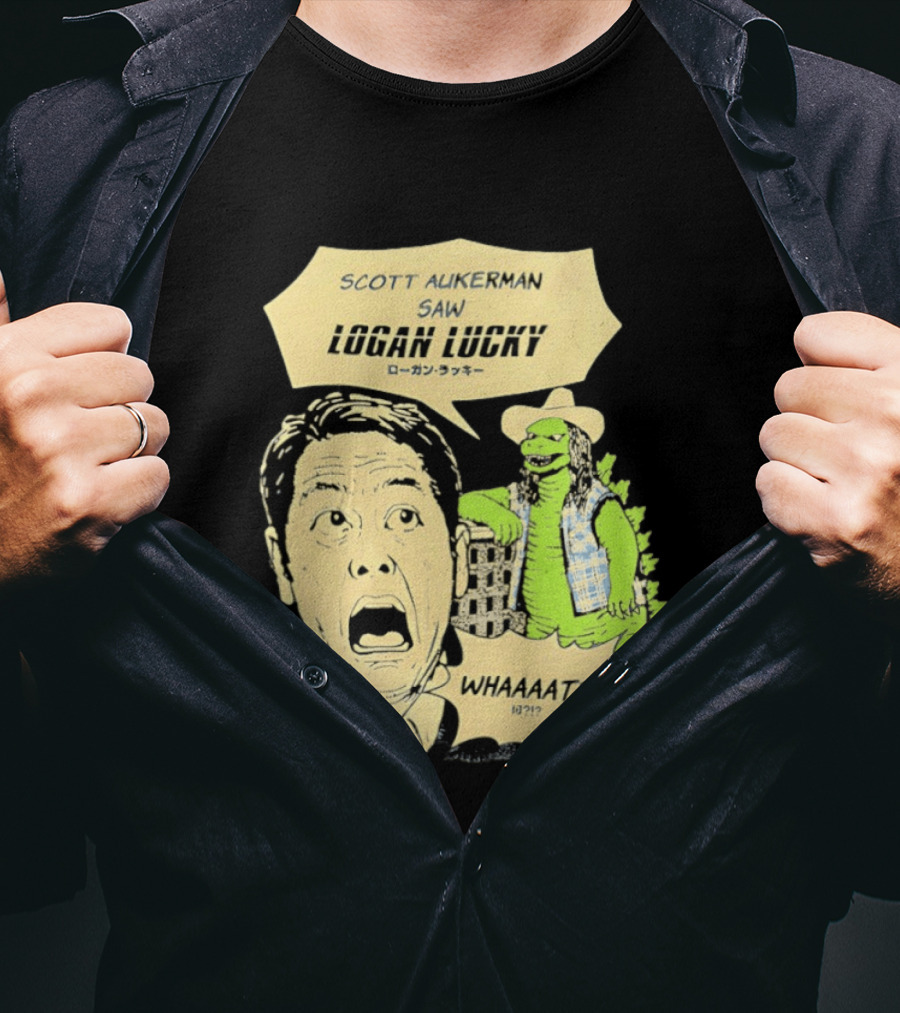 Scott Aukerman Saw Logan Lucky Japanese Text Surprised Face Monster WHAAAT?!? T-Shirt