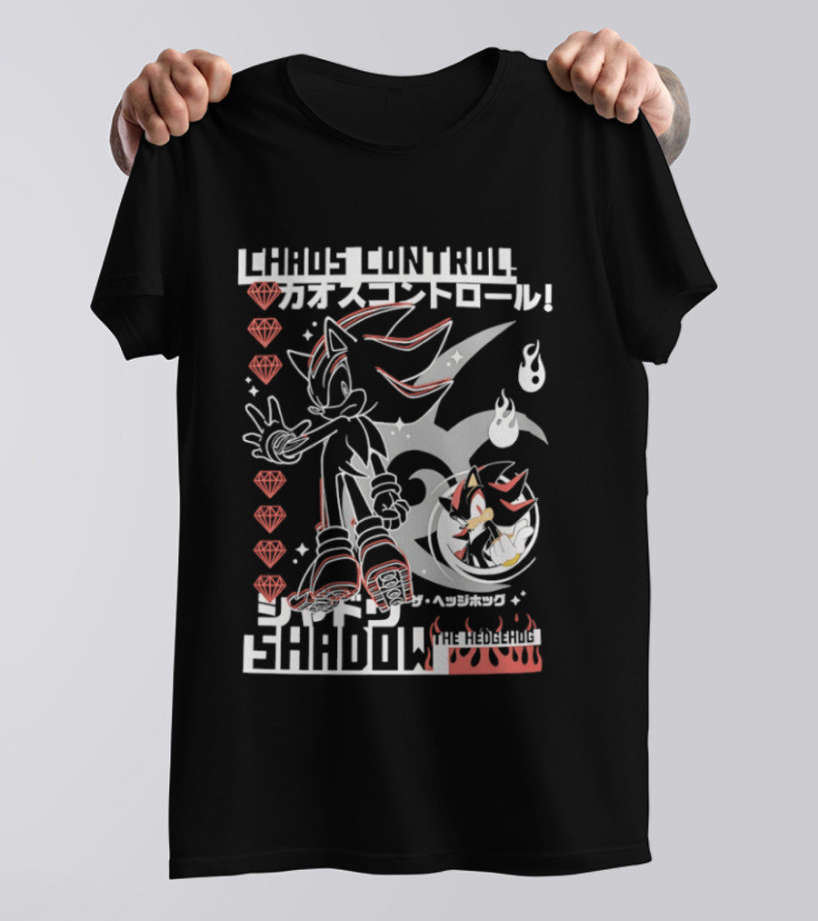 Chaos Control Shadow Soni The Hedgehog Japanese Text Emeralds T-Shirt