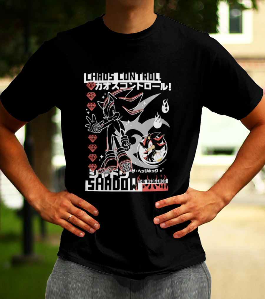 Chaos Control Shadow Soni The Hedgehog Japanese Text Emeralds T-Shirt