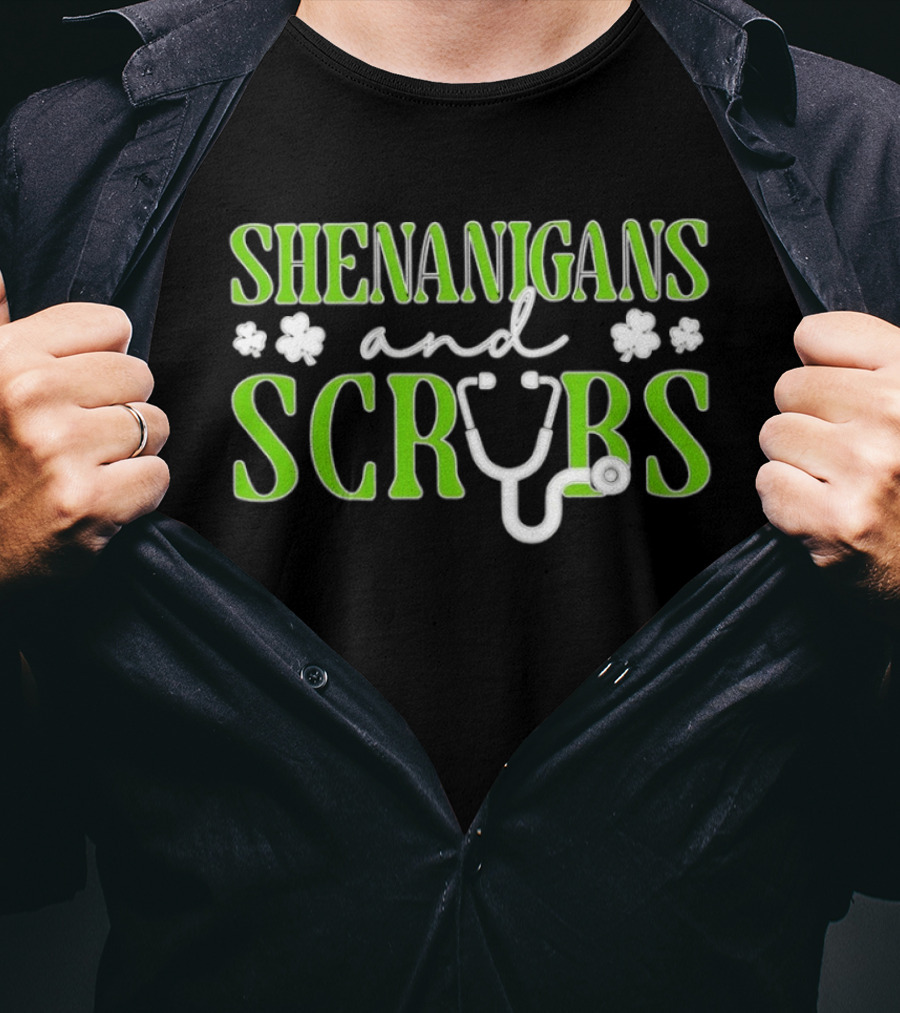 Shenanigans And Scrubs Stethoscope St Patrick's Nurse T-Shirt