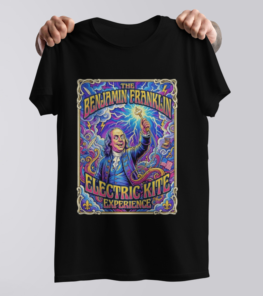 The Benjamin Franklin Electric Kite Experience Vibrant Lightning Adventure T-Shirt