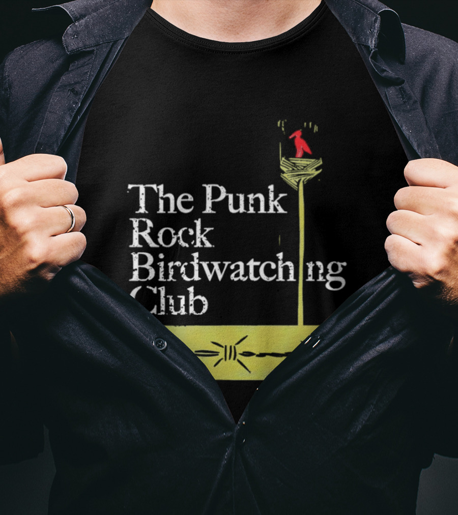 The Punk Rock Bird Ing Club Red Bird Perched On Column T-Shirt