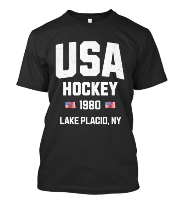 USA Hockey 1980 Lake Placid NY American Flags T-Shirt