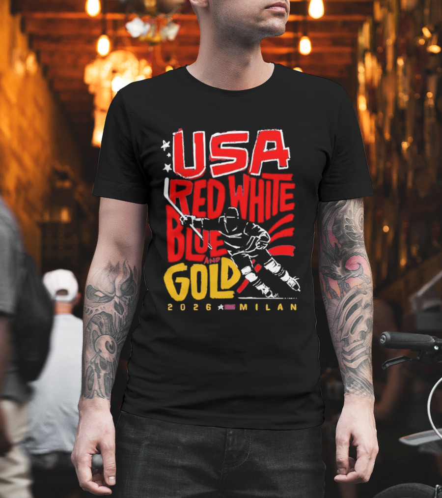 USA Hockey Red White Blue Gold 2026 Milan Sports Event T-Shirt