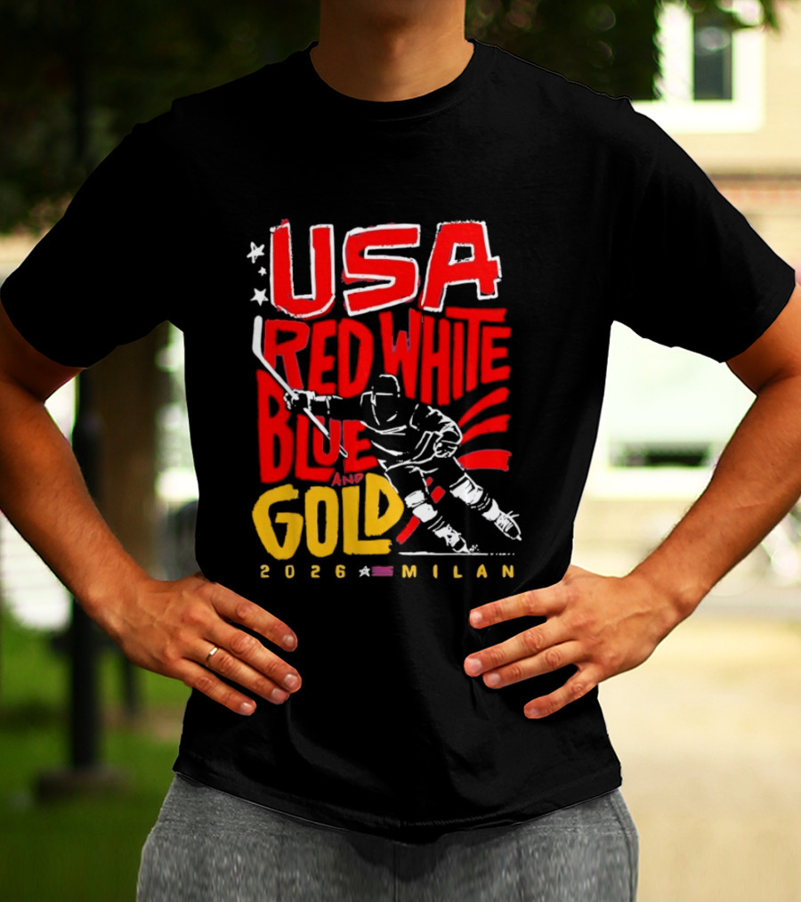 USA Hockey Red White Blue Gold 2026 Milan Sports Event T-Shirt