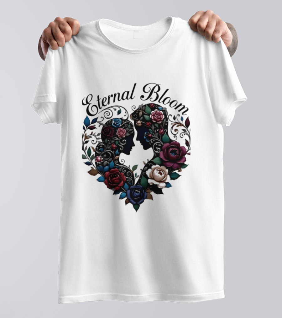 Eternal Bloom Floral Heart Silhouette Valentine Roses T-Shirt
