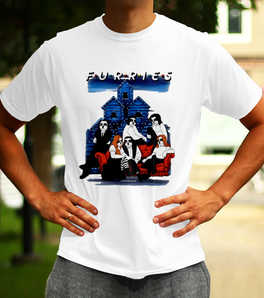 Furries Friends Group Sitting In Front Of Blue Houses T-Shirt