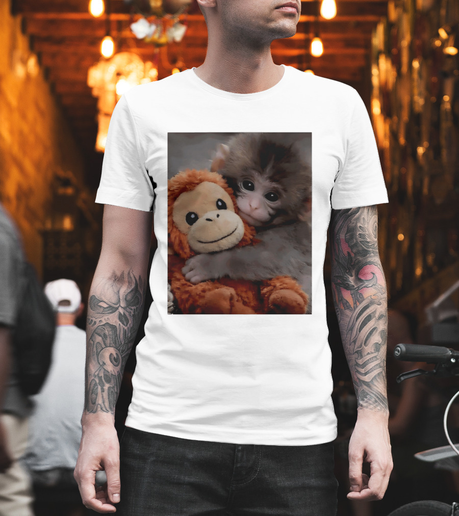 I Love Punch Monkey Hugging Stuffed Monkey T-Shirt