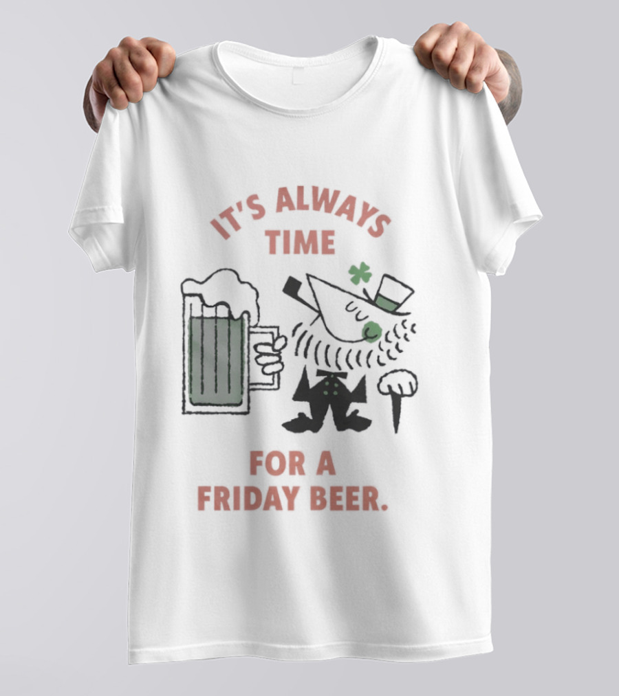 It's Always Time For A Friday Beer Leprechaun Cartoon T-Shirt