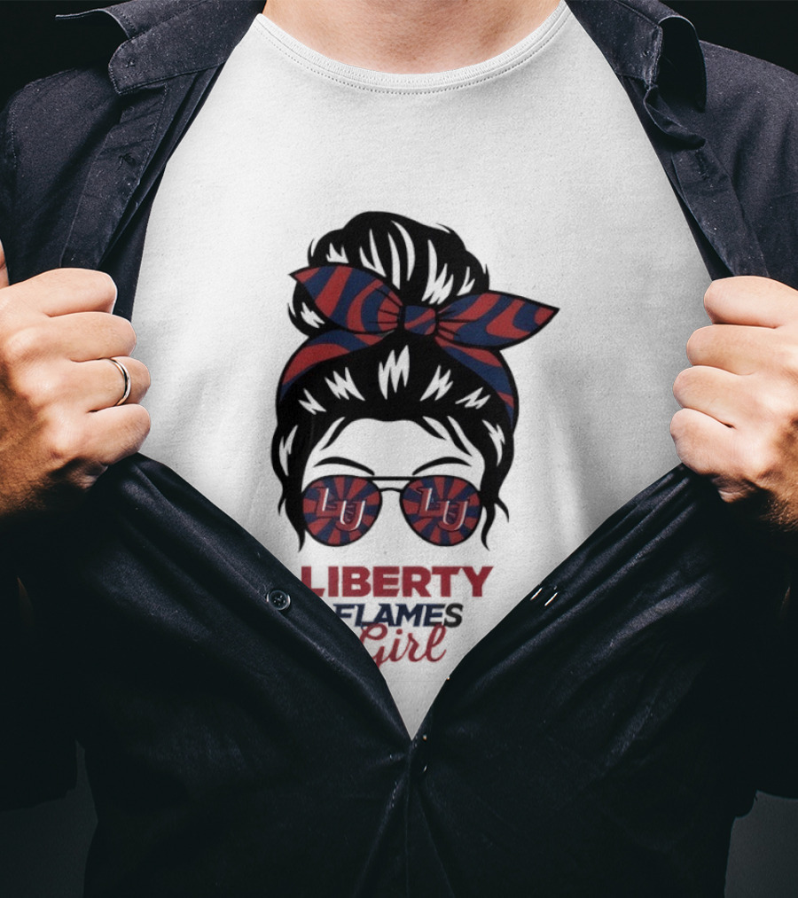 Liberty Flames LU Messy Bun Glasses Bow T-Shirt