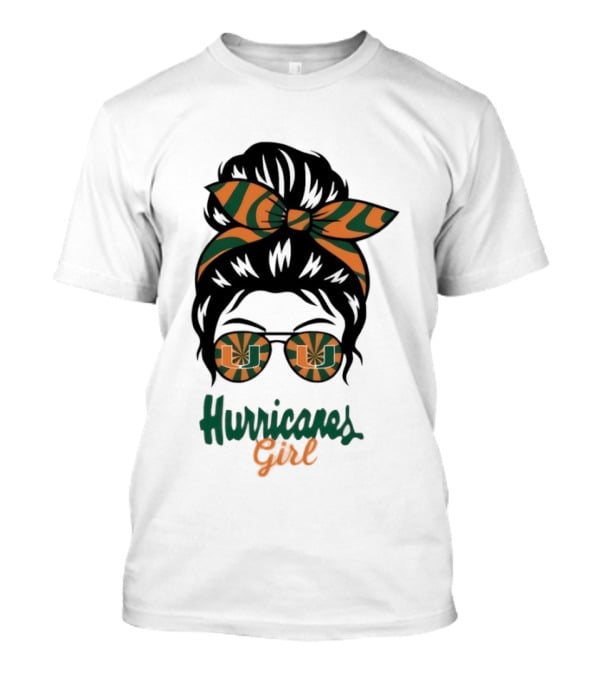Hurricanes Girl Messy Bun Glasses Bow Fan Gear T-Shirt