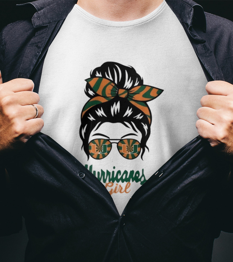 Hurricanes Girl Messy Bun Glasses Bow Fan Gear T-Shirt