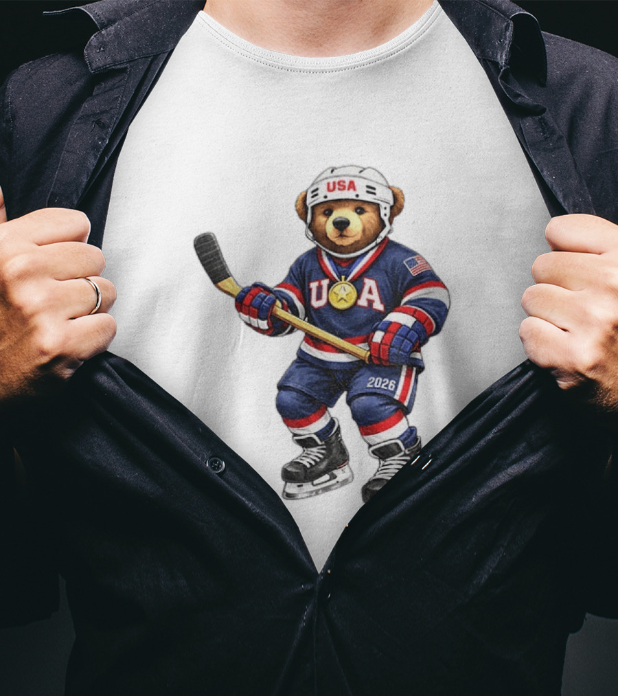 USA Bear Hockey Gold Medal 2026 Olympic Winter Sports Milano Cortina T-Shirt