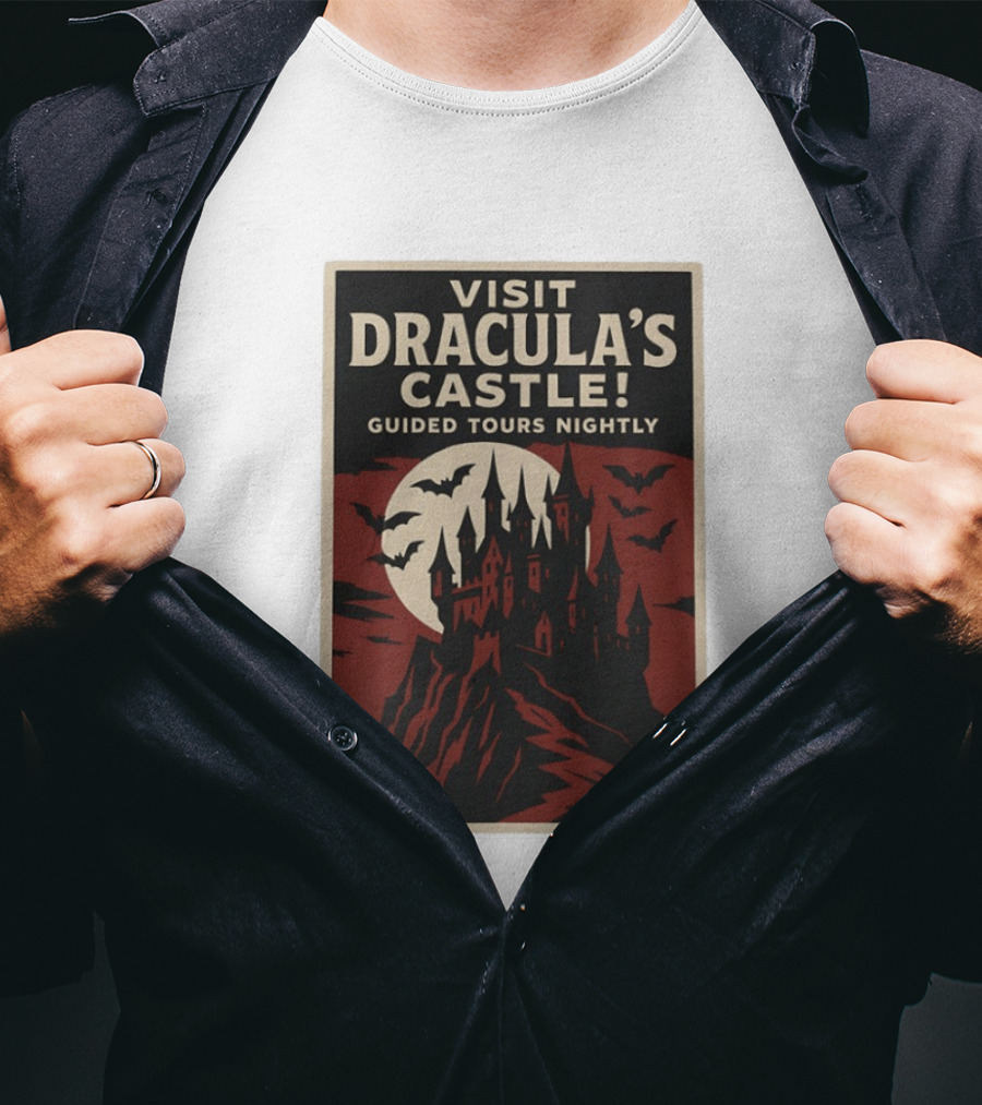 Visit Dracula's Castle Guided Tours Nightly Bats Moon Gothic Twilight T-Shirt