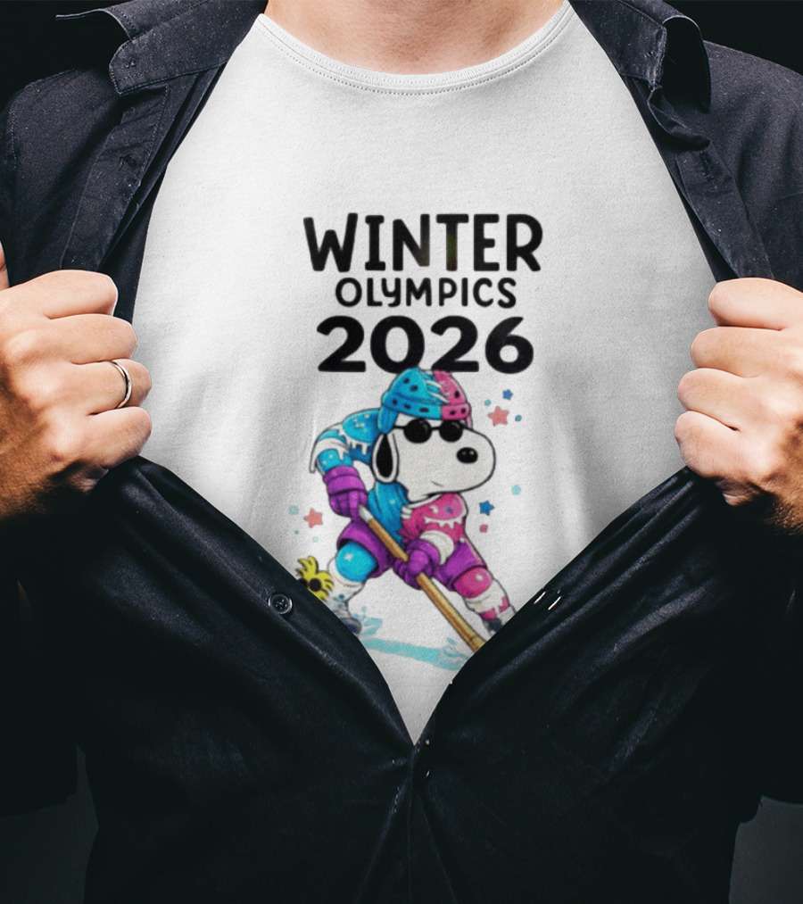 Snoopy Woodstock Winter Olympics 2026 Ice Hockey Milano Cortina T-Shirt