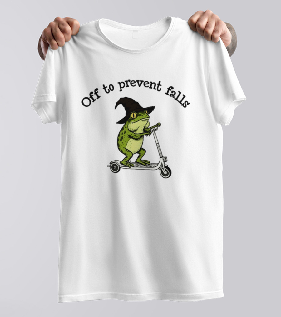 Off To Prevent Falls Frog Scooter Witch Hat Fun Physical Therapy T-Shirt
