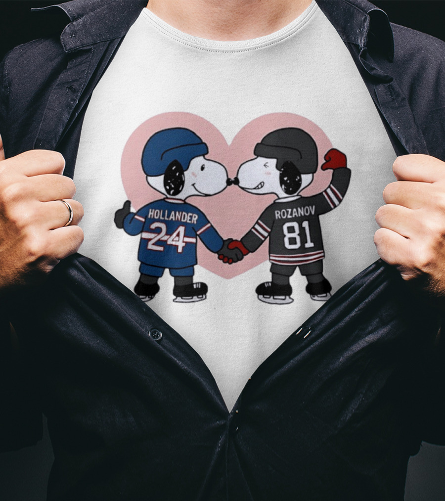 Snoopy Hockey Romance With Ilya Rozanov And Shane Hollander T-Shirt