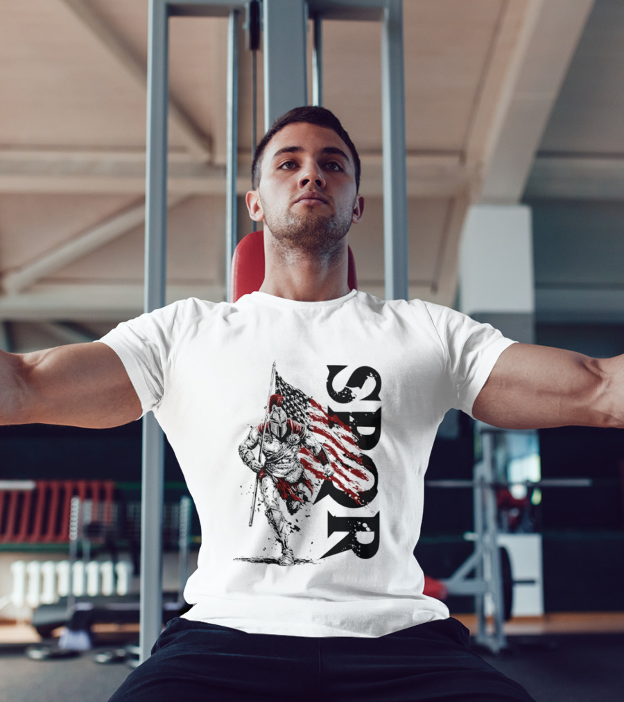 SPQR Roman Legion Knight With USA Flag T-Shirt