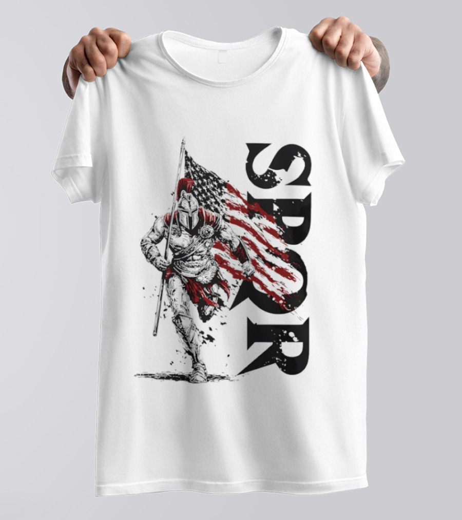 SPQR Roman Legion Knight With USA Flag T-Shirt