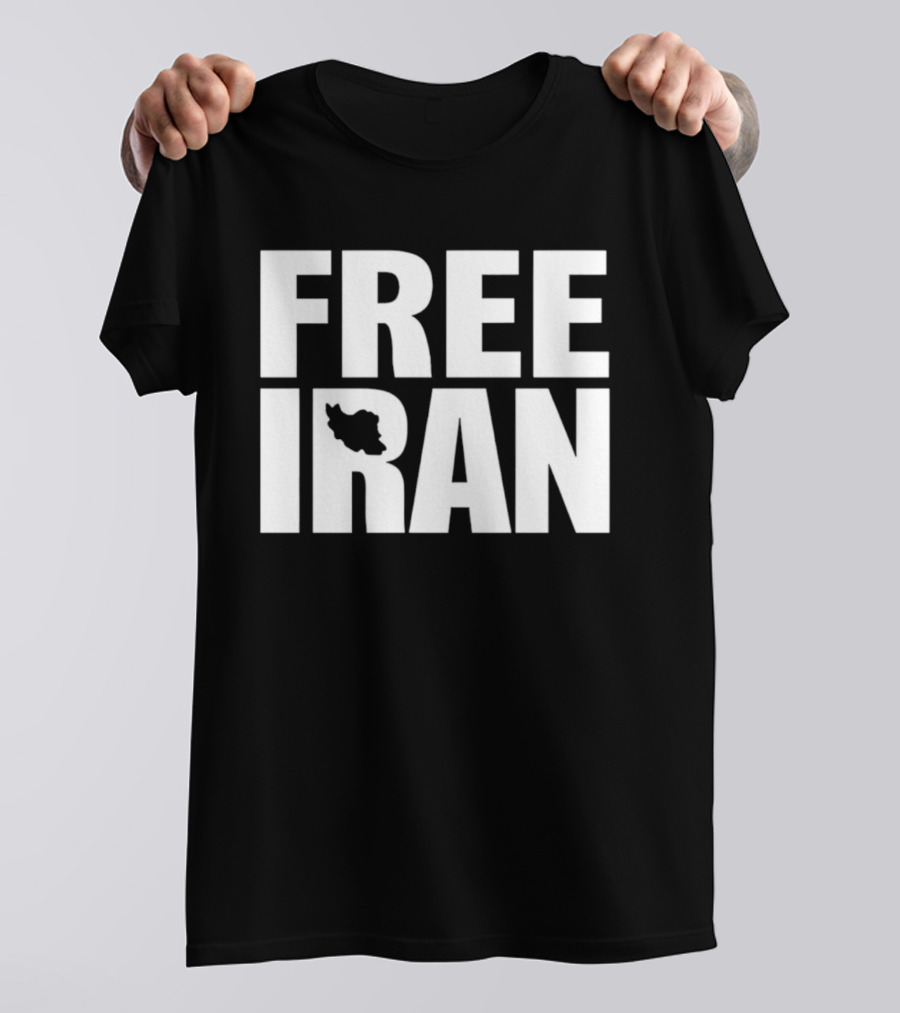 Free Iran Text With Map Inside Minimalist Solidarity Message T-Shirt