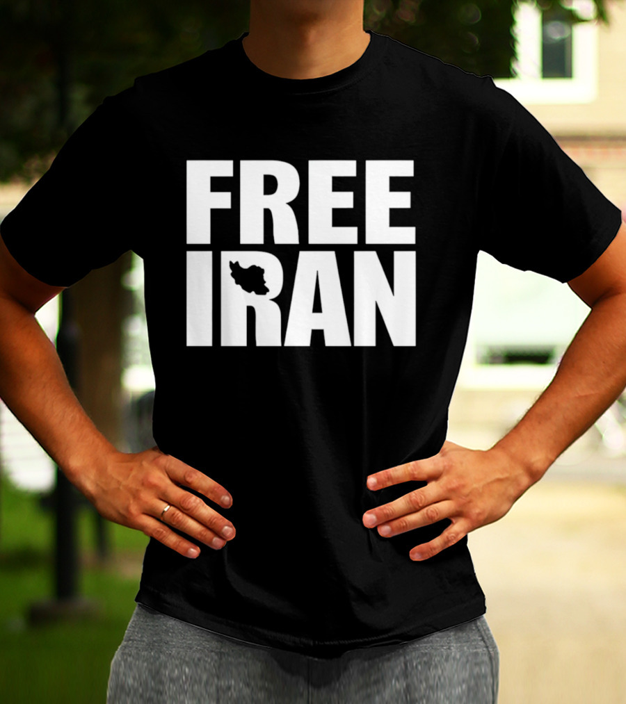 Free Iran Text With Map Inside Minimalist Solidarity Message T-Shirt