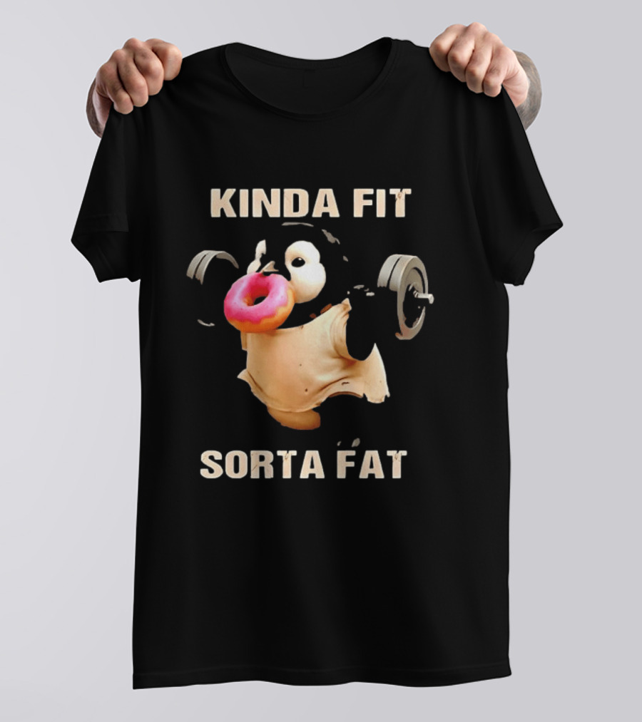 Kinda Fit Sorta Fat Penguin Deadlift Donut Fitness Humor T-Shirt