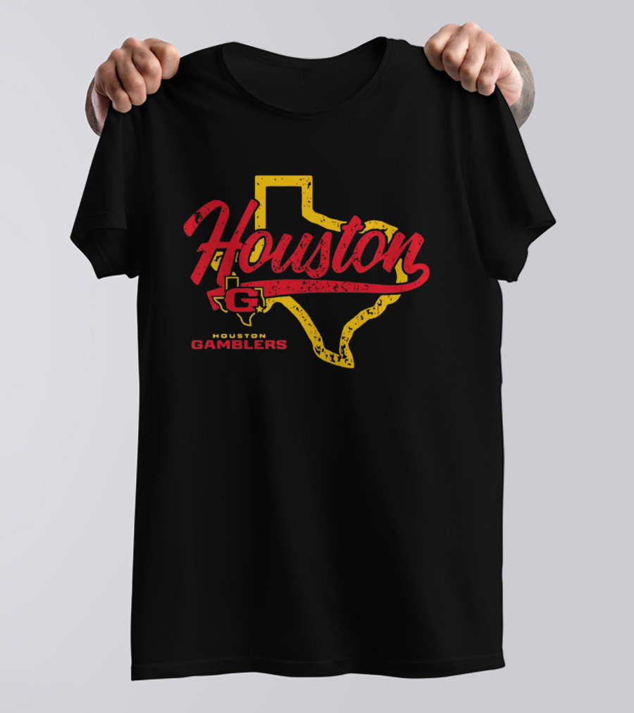 Houston Gamblers Texas Map Script T-Shirt