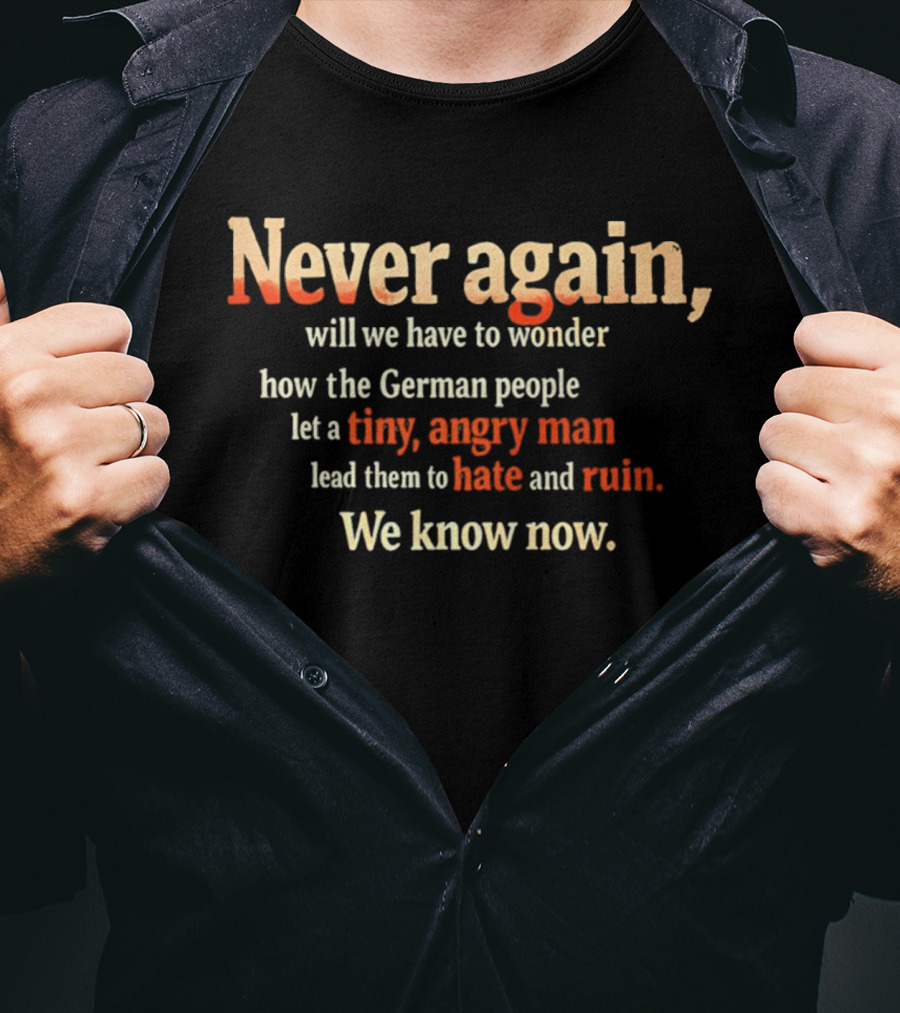 Never Again Wonder How The German People Let A Tiny Angry Man Lead Them To Hate And Ruin We Know Now T-Shirt