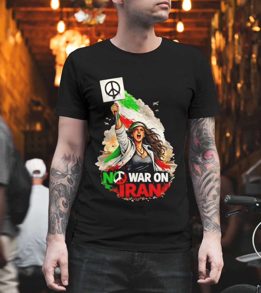 No War On Iran Protest Peace Sign Waving Woman T-Shirt