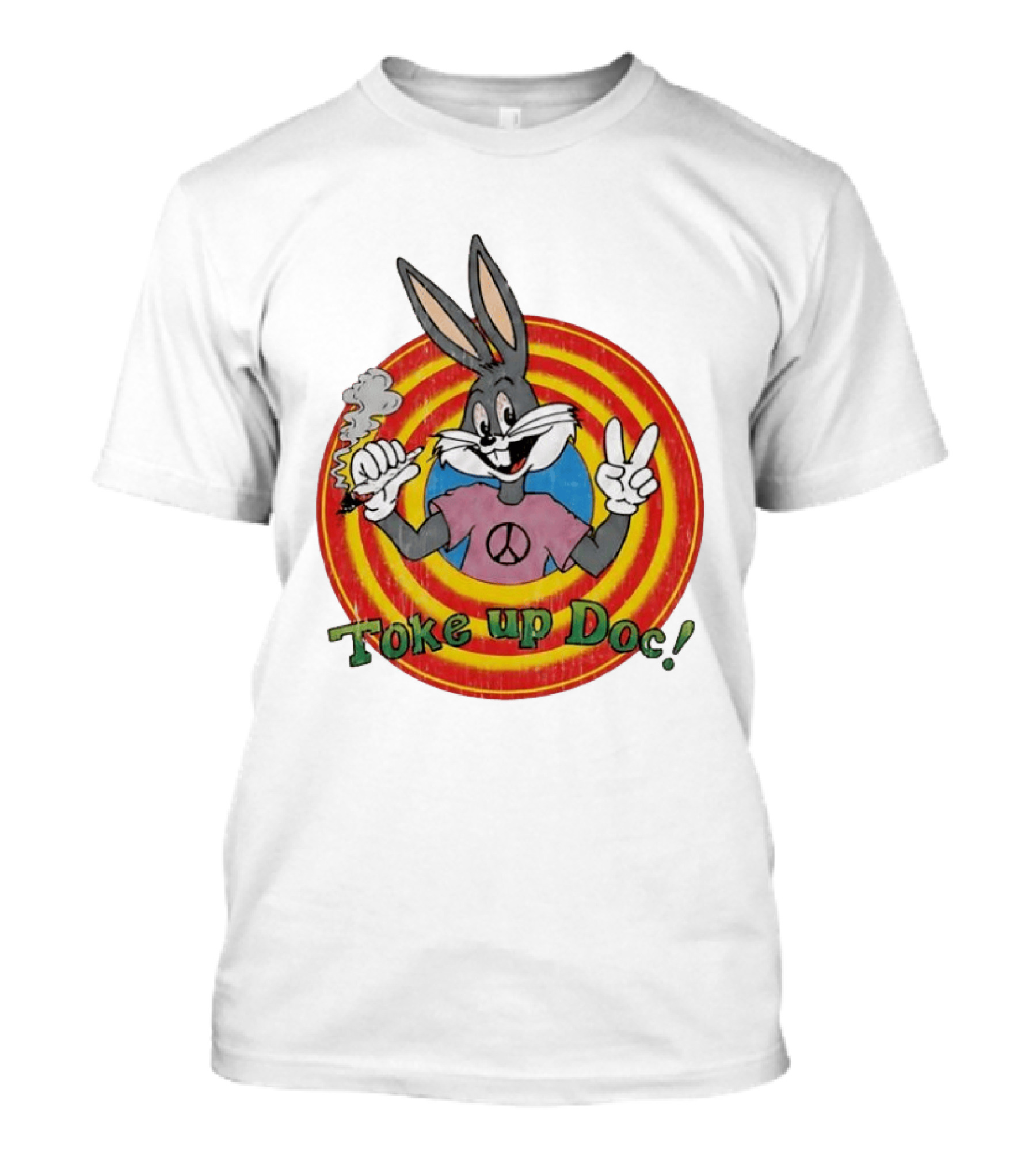 Bugs Bunny Looney Tunes Toke Up Doc Peace Sign Smoking Retro Groovy T-Shirt
