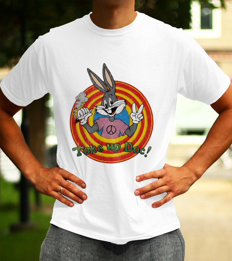 Bugs Bunny Looney Tunes Toke Up Doc Peace Sign Smoking Retro Groovy T-Shirt