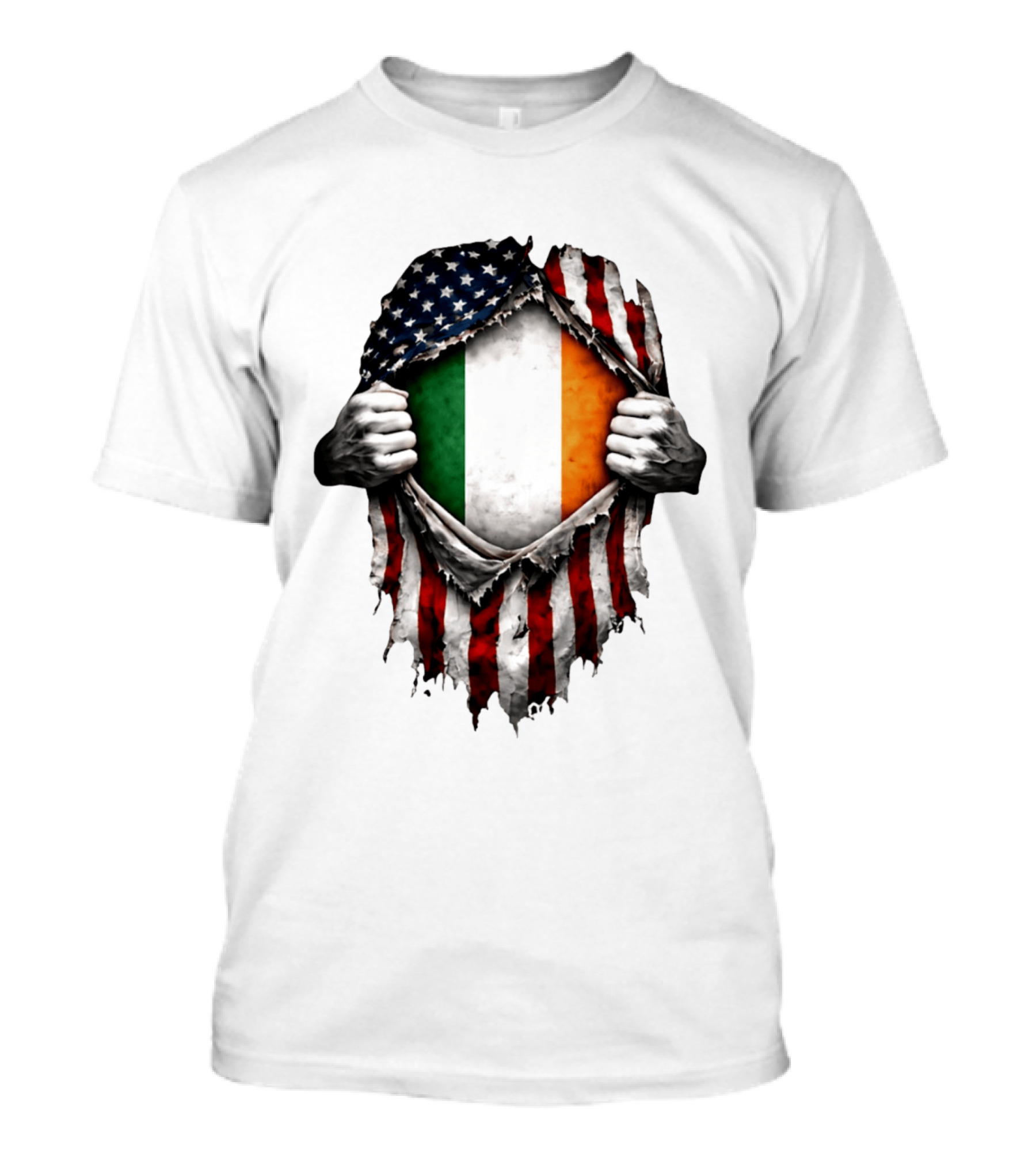 Irish Inside American Flag Tear With Ireland Flag T-Shirt