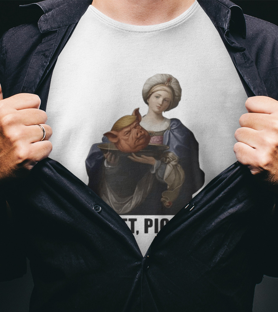 Original Saint Holding Pig Head Quiet Piggy Anti Trump T-Shirt