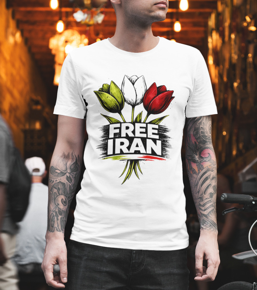 Free Iran Tulips Artwork Bold Protest T-Shirt