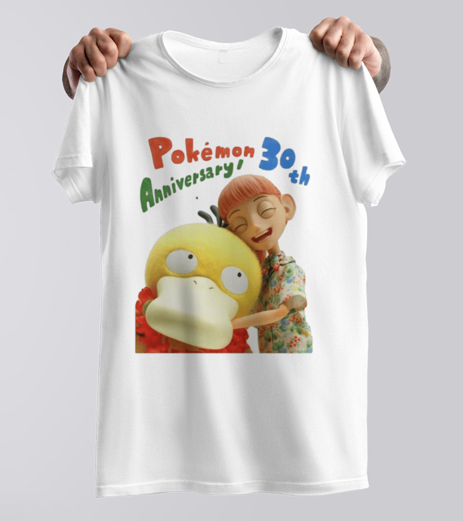 Pokémon 30th Anniversary Pokémon Concierge Psyduck Hugging Celebration T-Shirt