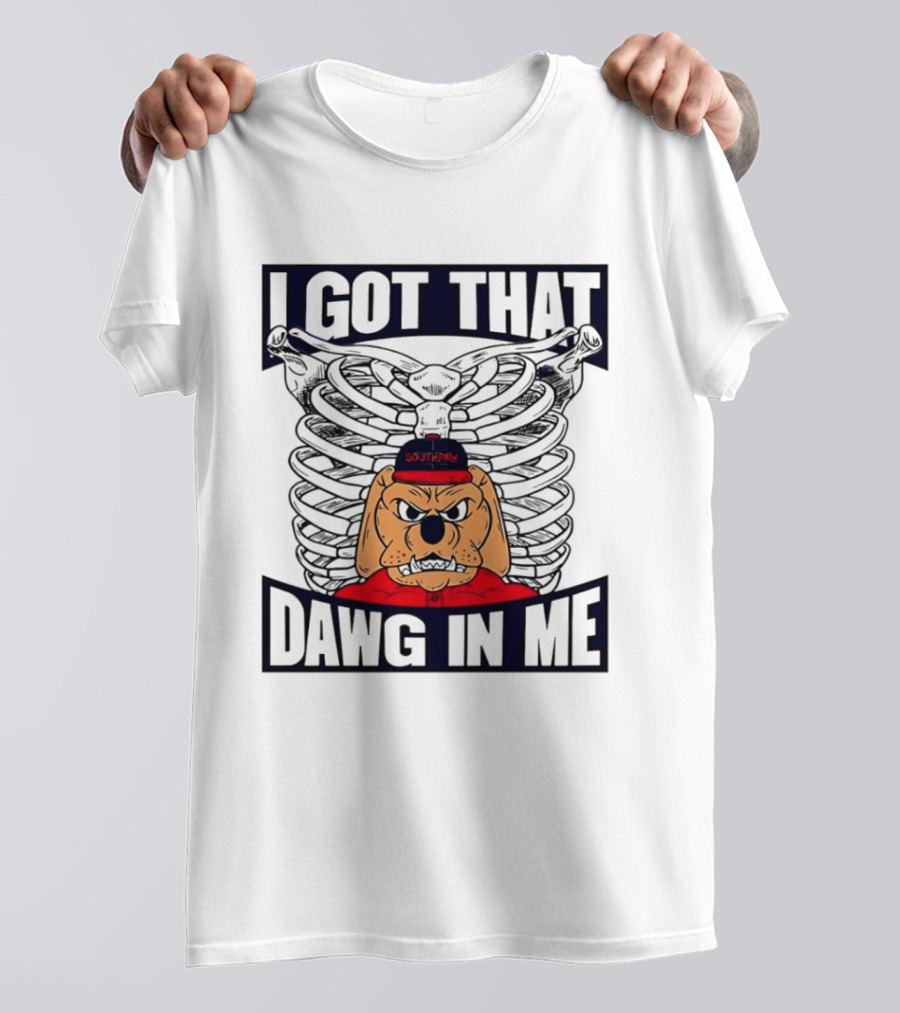 I Got That Dawg In Me Cartoon Southpaw Ribcage Motif T-Shirt