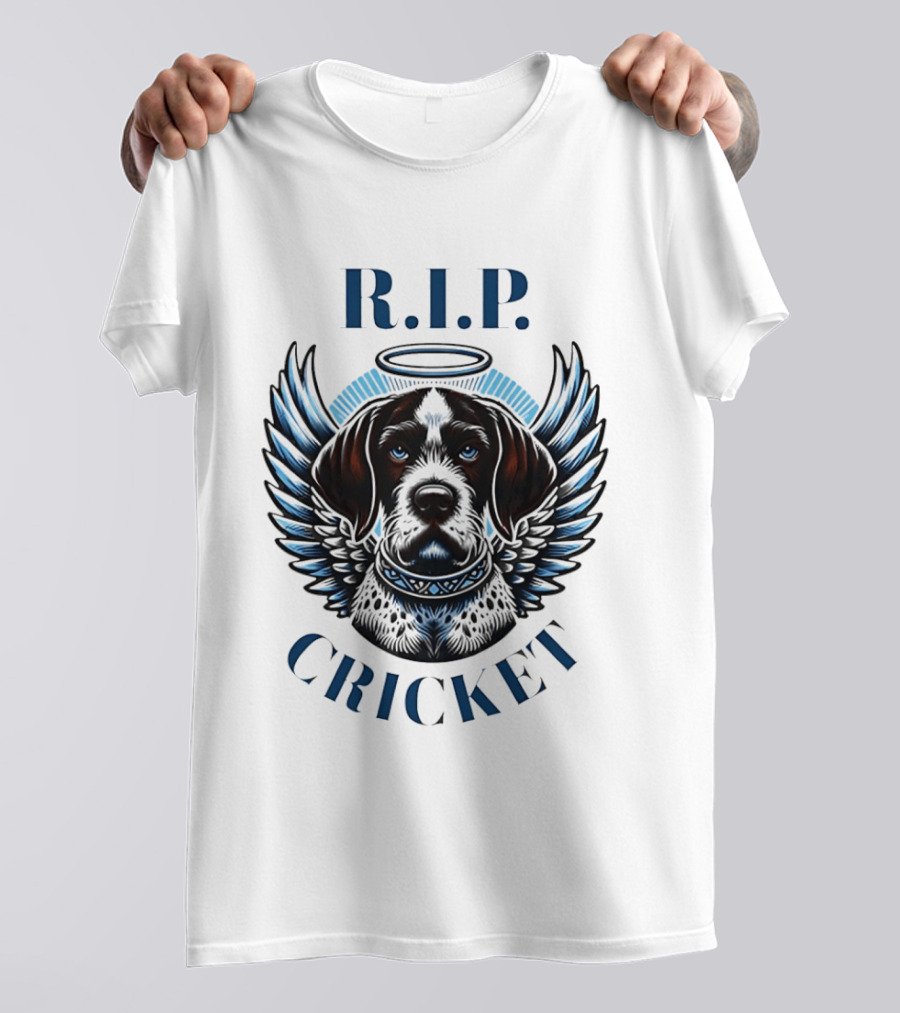 RIP Cricket Halo Angel Wings Dog Memorial T-Shirt