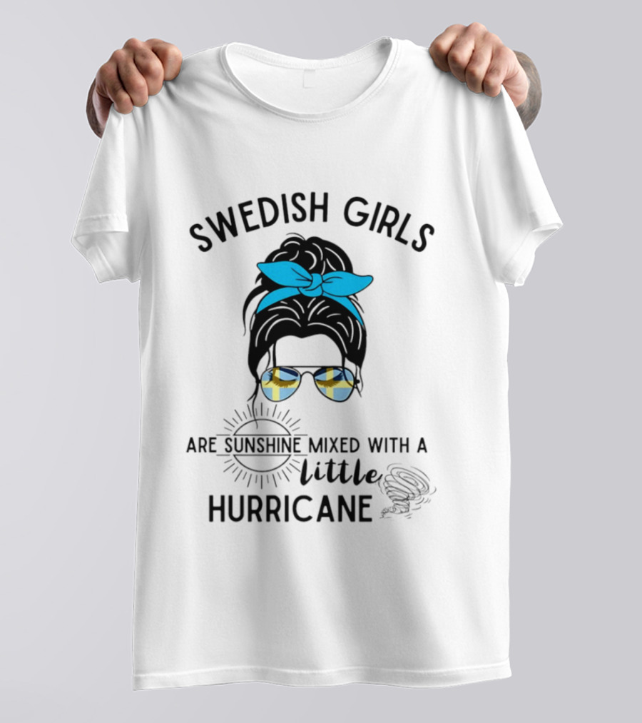 Swedish Girls Are Sunshine Mixed With A Little Hurricane Blue Bow Plaid Sunglasses T-Shirt