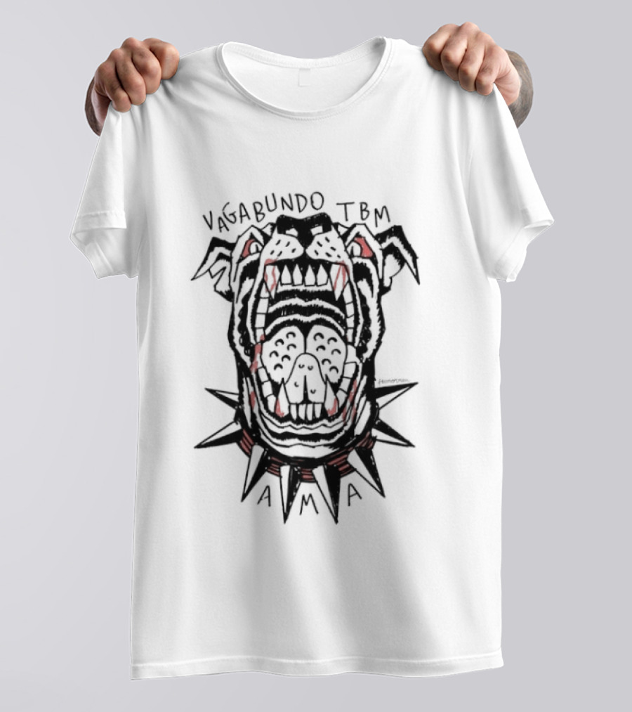 Vagabundo TBM AMA Fierce Canine Skull Spiked Collar T-Shirt