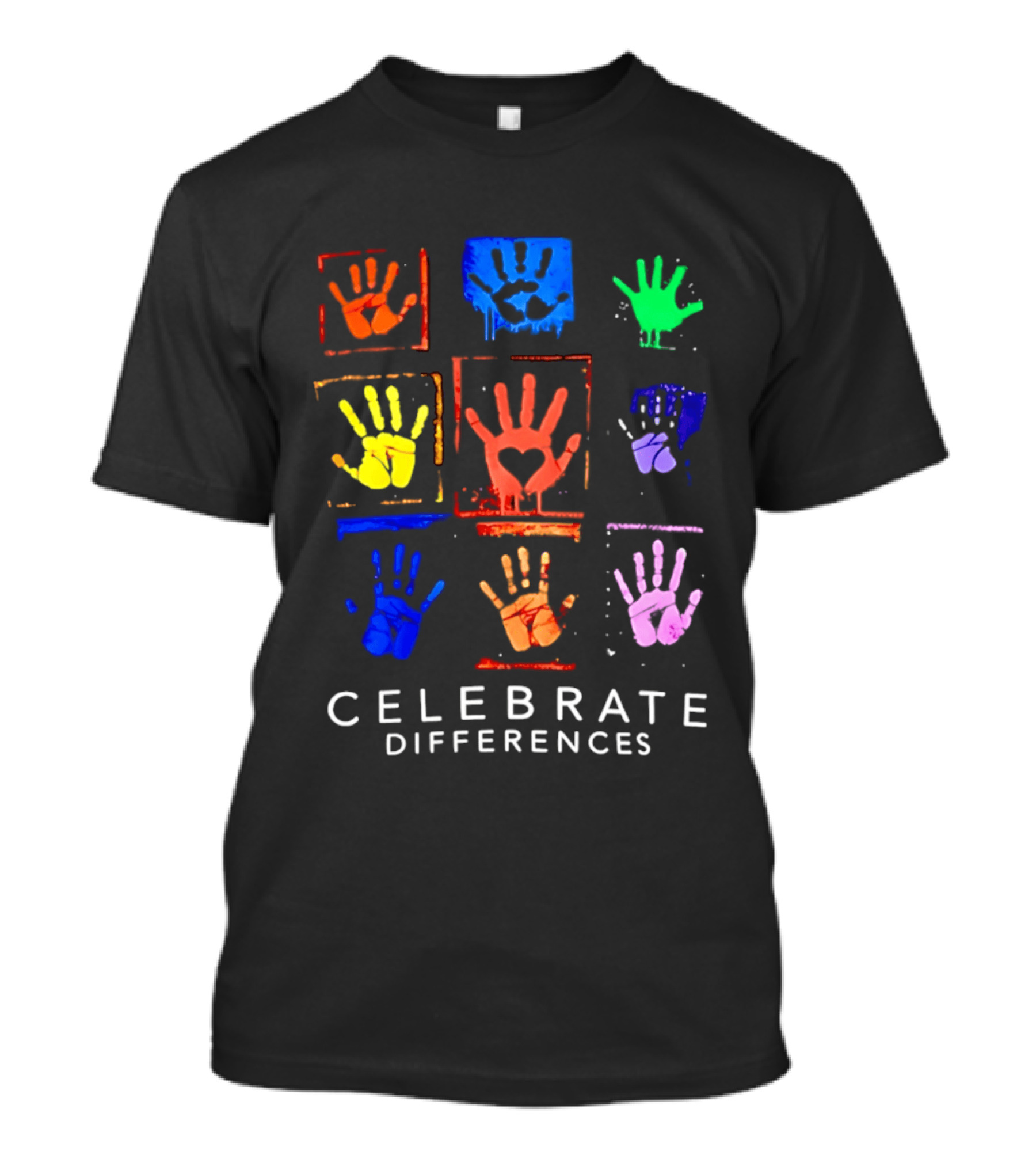 Celebrate Differences 2026 Multicolored Handprints Heart Inclusion Awareness T-Shirt