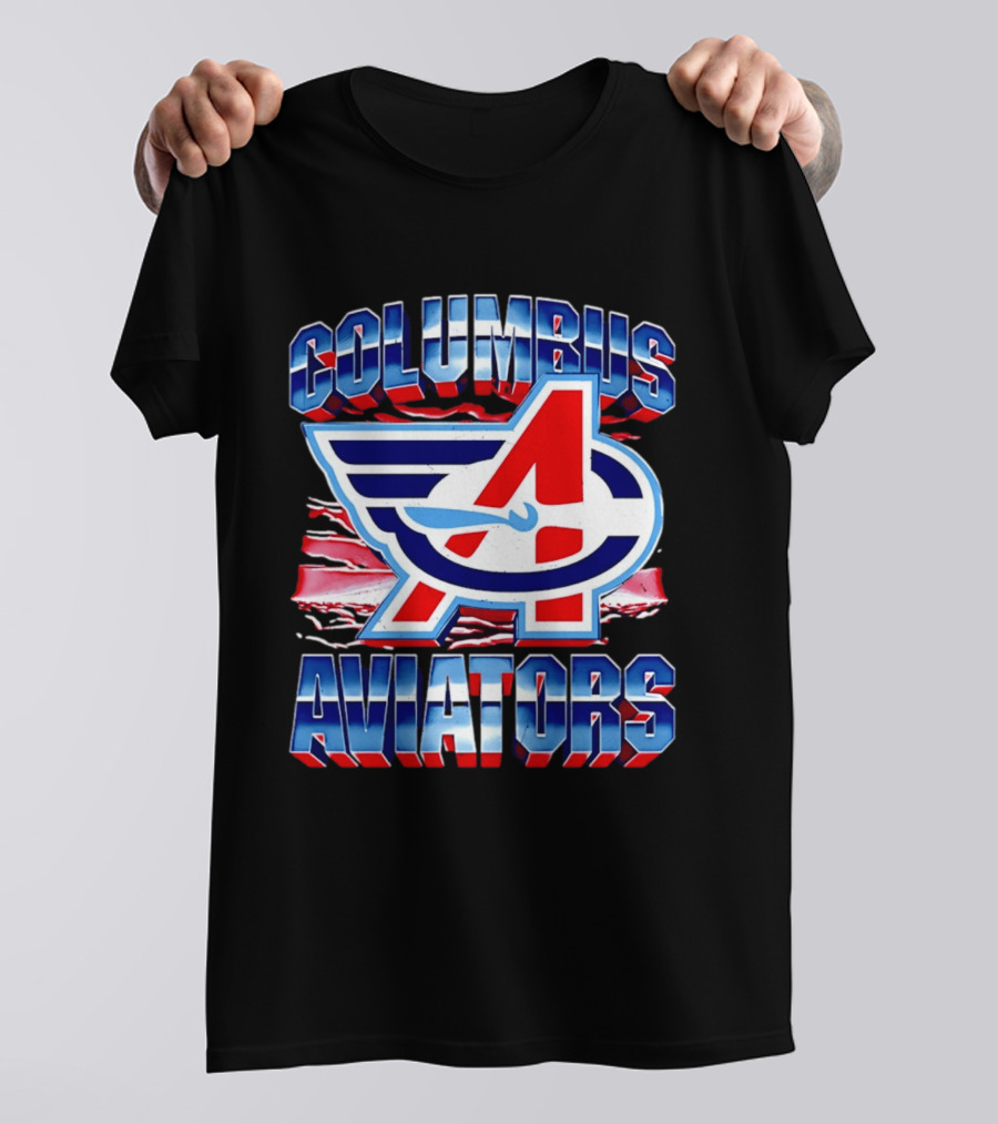 Columbus Aviators A Winged Logo American Flag T-Shirt