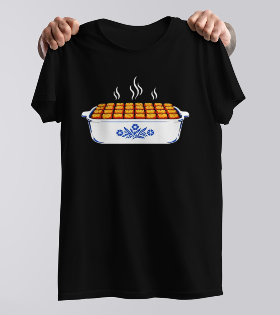 Steaming Cornflower Pattern Tater Tot Hotdish Recipe Minnesota Comfort Food T-Shirt
