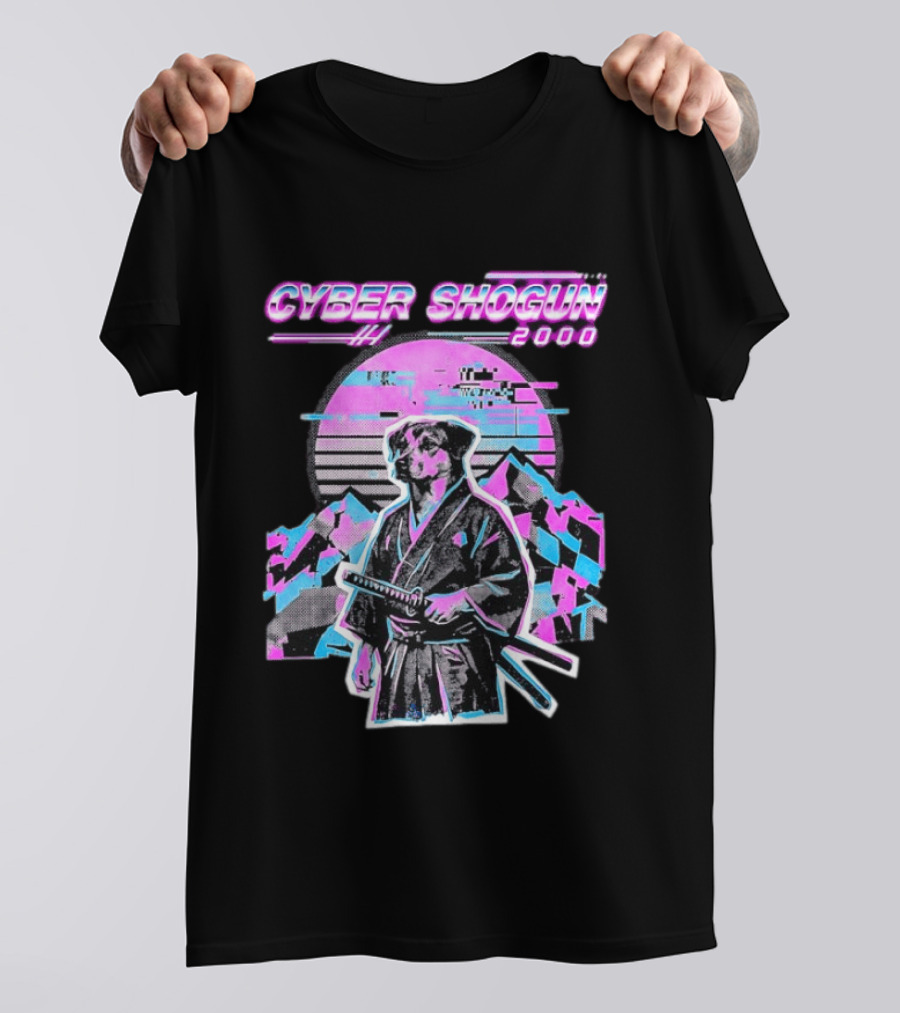 Cyber Shogun 2000 Samurai Dog Retro Synthwave Aesthetic T-Shirt