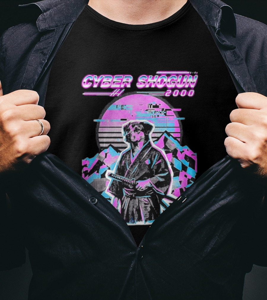 Cyber Shogun 2000 Samurai Dog Retro Synthwave Aesthetic T-Shirt