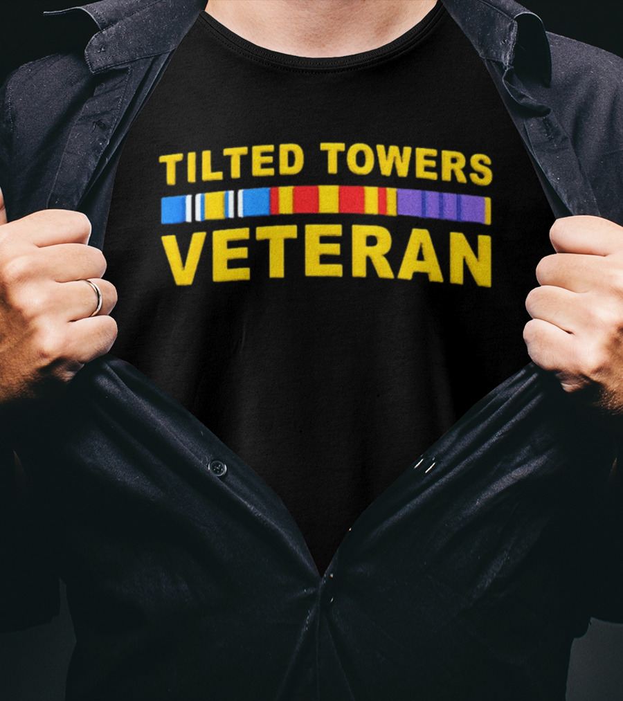 Tilted Towers Veteran Retro Military Ribbon Homage T-Shirt