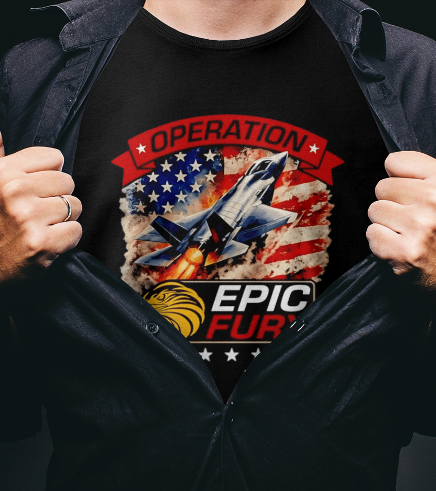 Operation Epic Fury B 2 USA Flag Fighter Jet And Stars T-Shirt