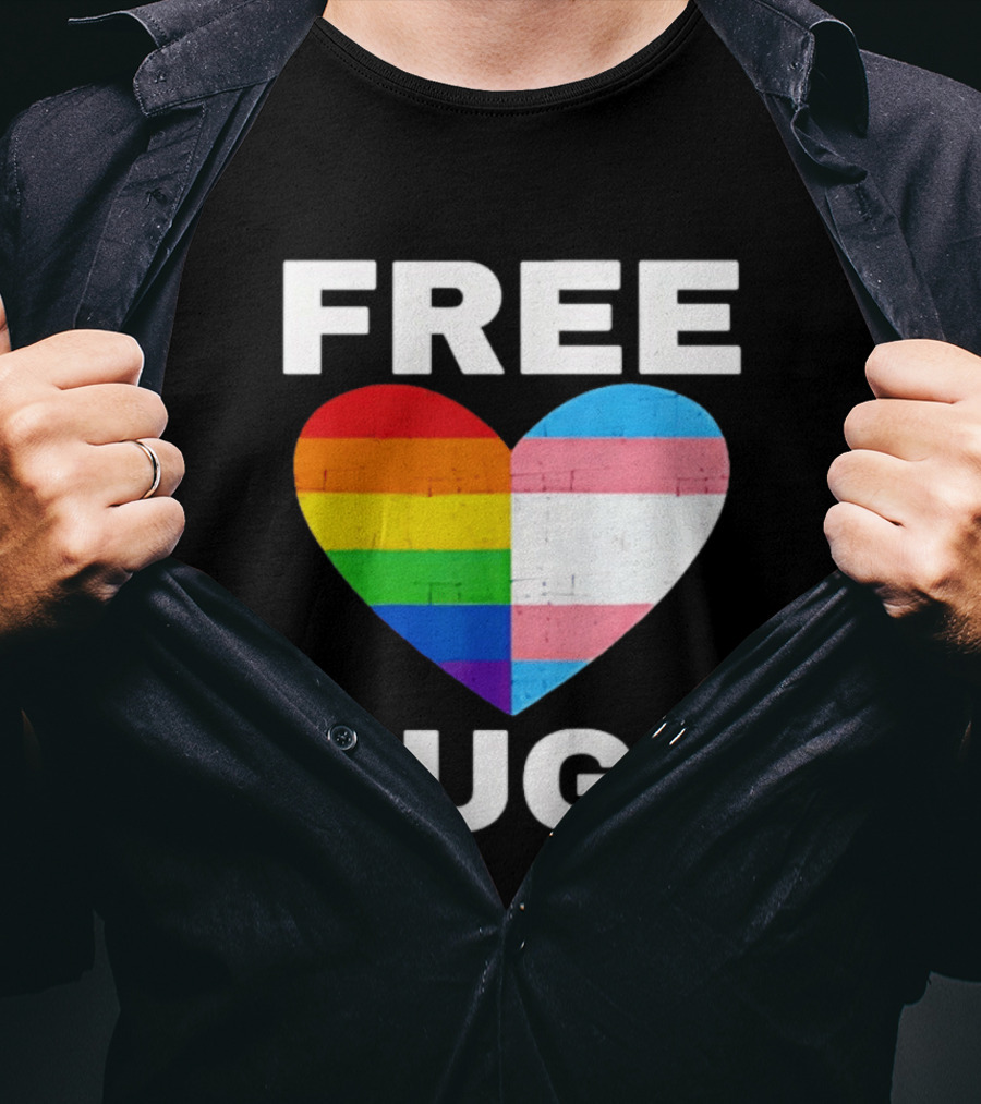 Free Hugs LGBTQ Rainbow Heart Pride T-Shirt