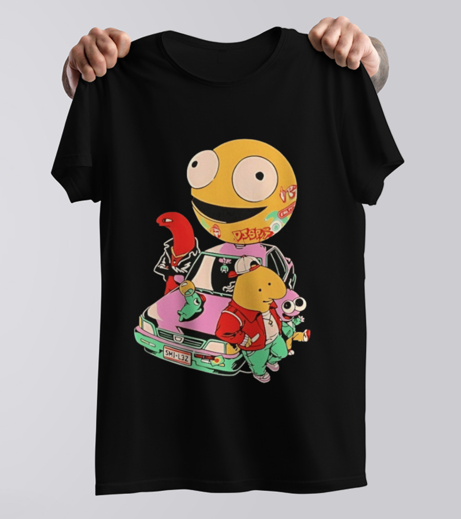 Smiling Friends Cartoon Characters With Graffiti Art Car T-Shirt