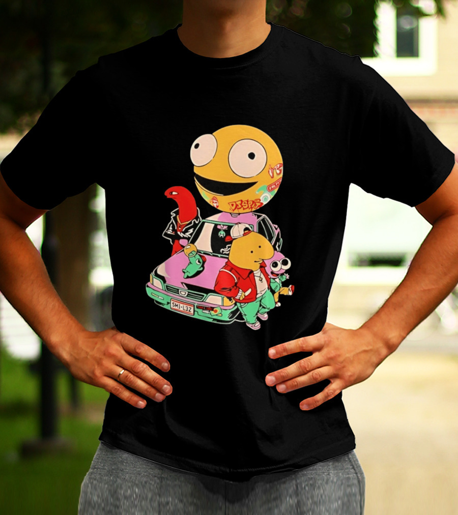Smiling Friends Cartoon Characters With Graffiti Art Car T-Shirt